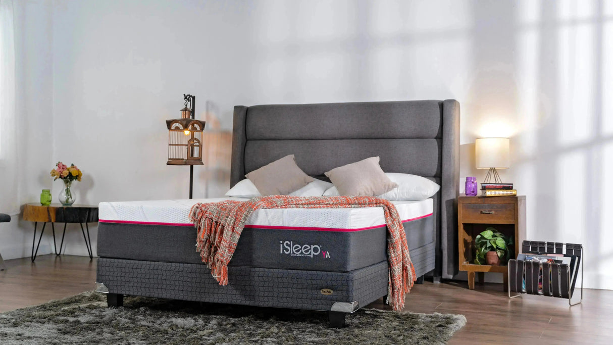 Combo YA! Queen + Box + Protector + 2 Almohadas de Memory Foam iSleep