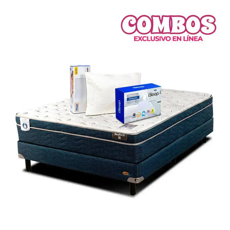 Combo Bedford G2 King Size + Box + Protector + Almohadas de Memory Foam Spring King