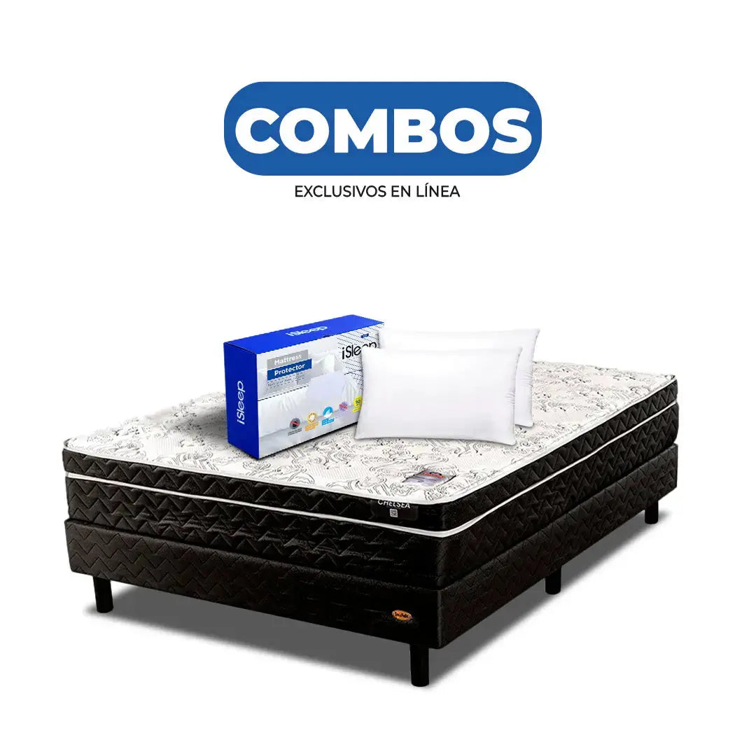 Combo Chelsea King + Box + Protector + 2 Almohadas de Memory Foam Don Colchón