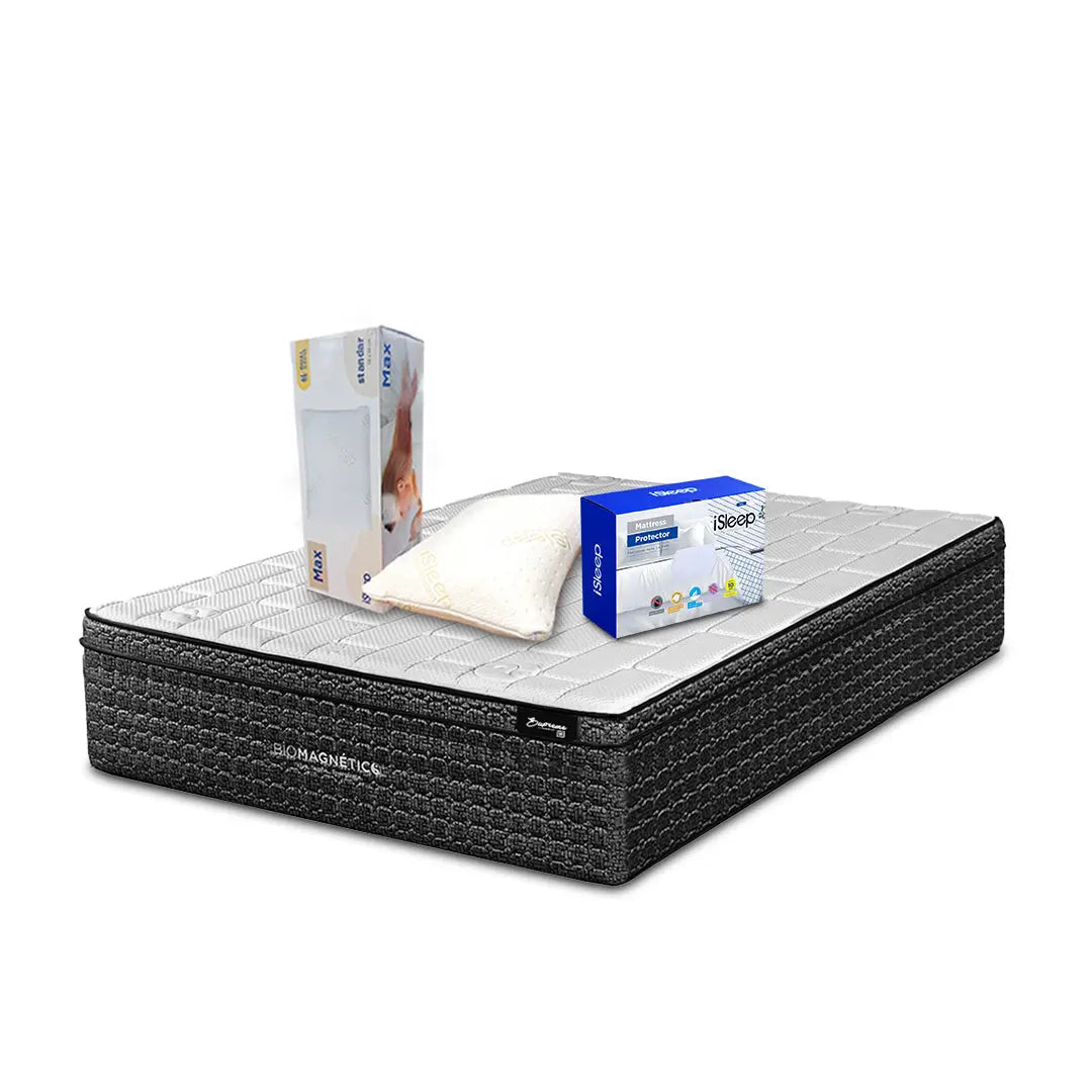 Combo Supreme Midnight Individual + Protector + Almohada de Memory Foam Biomagnético